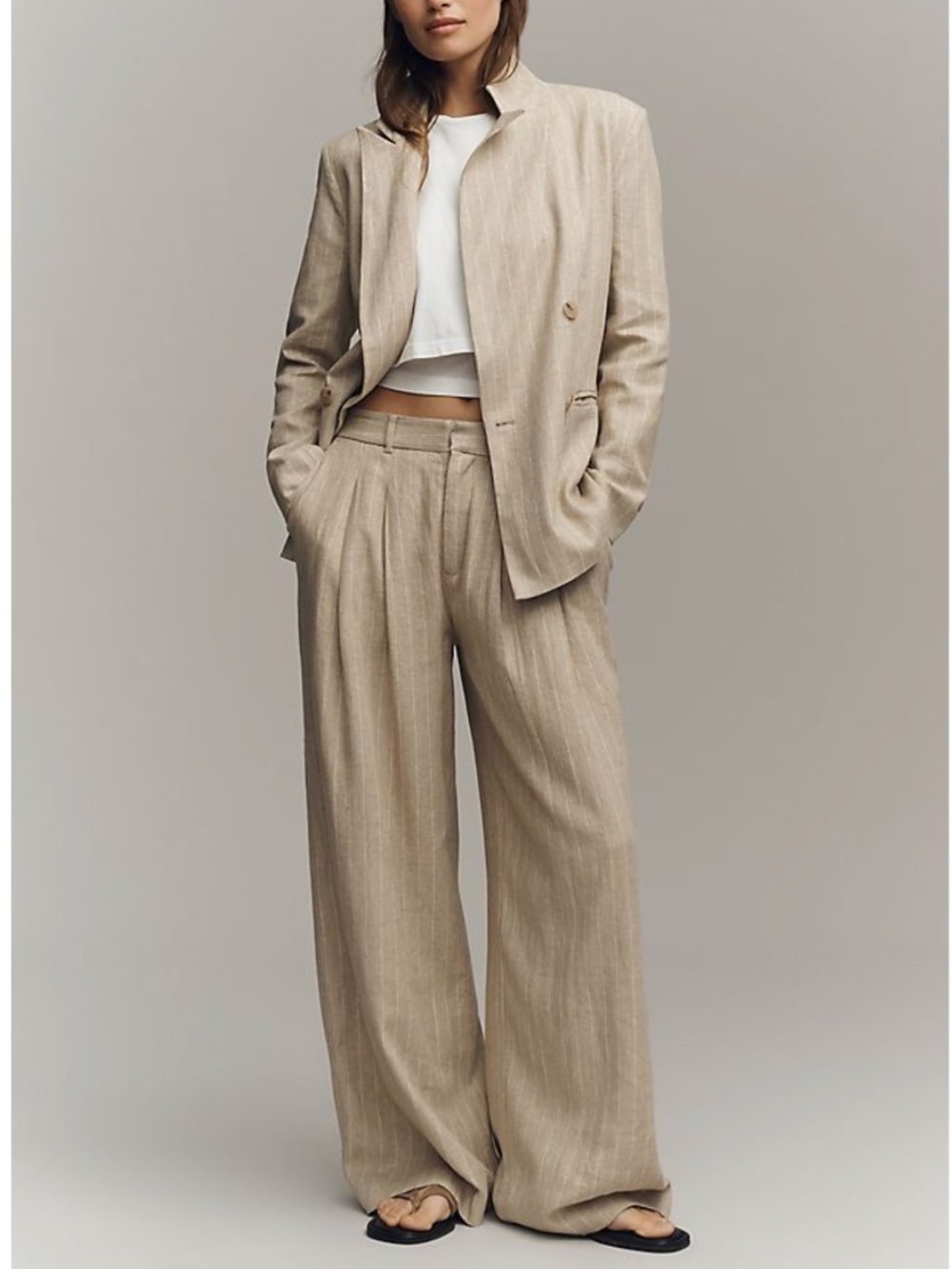 Maeve Avery Linen Blend Stripe Twill Wide Leg Pleated Pants Size XS Petite - Picture 2 of 16